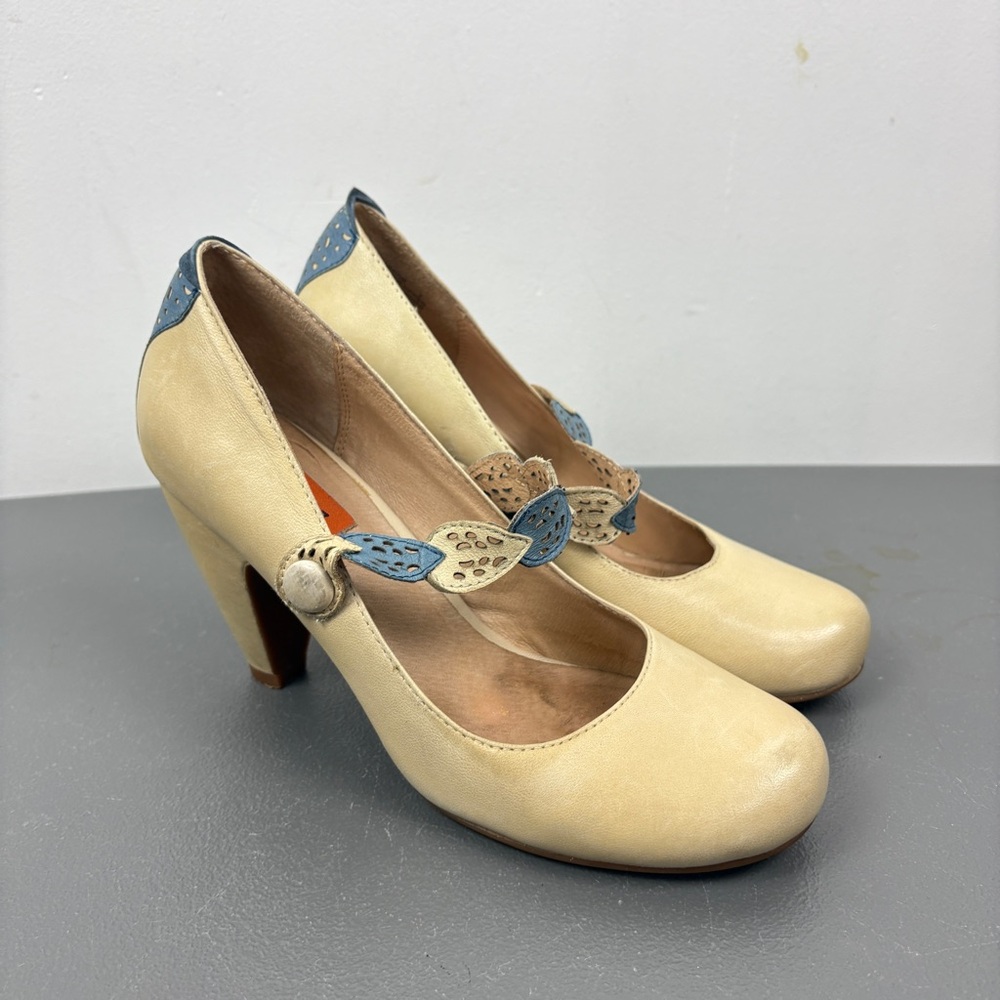 Miz Mooz Cream and Blue Heels